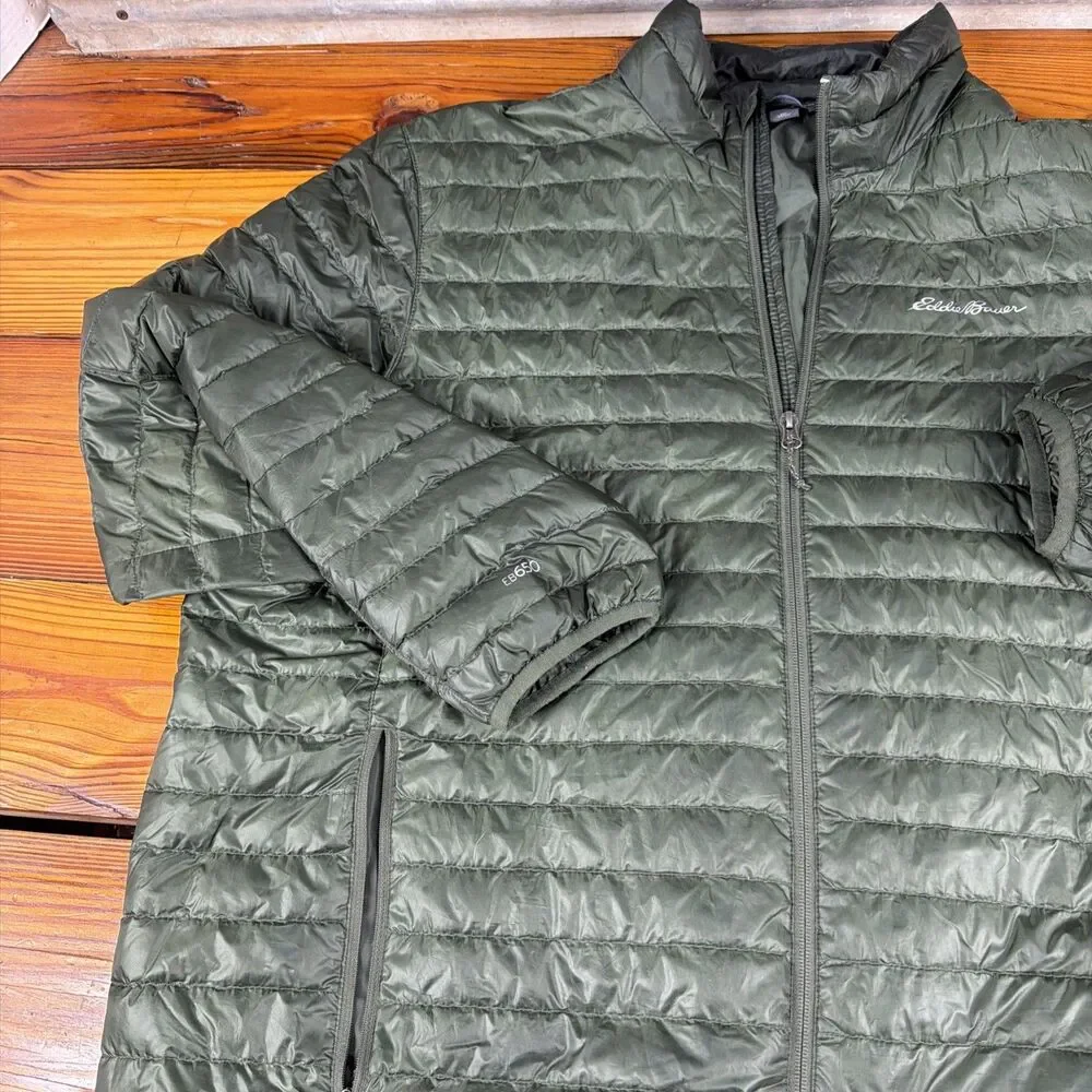 Eddie Bauer Jacket Men’s XXL Green  EB650 Goose Down Puffer Full Zip Quilted